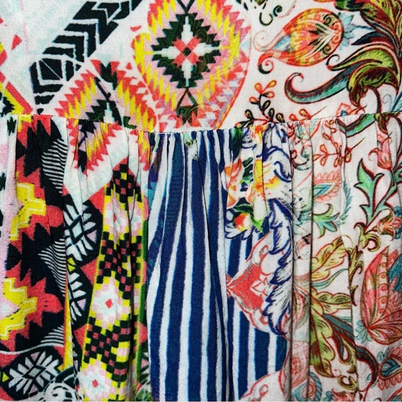 Tolani Collection Blouse Short Sleeve Button Down Paisley Blue White Stripe XXS - Picture 8 of 14